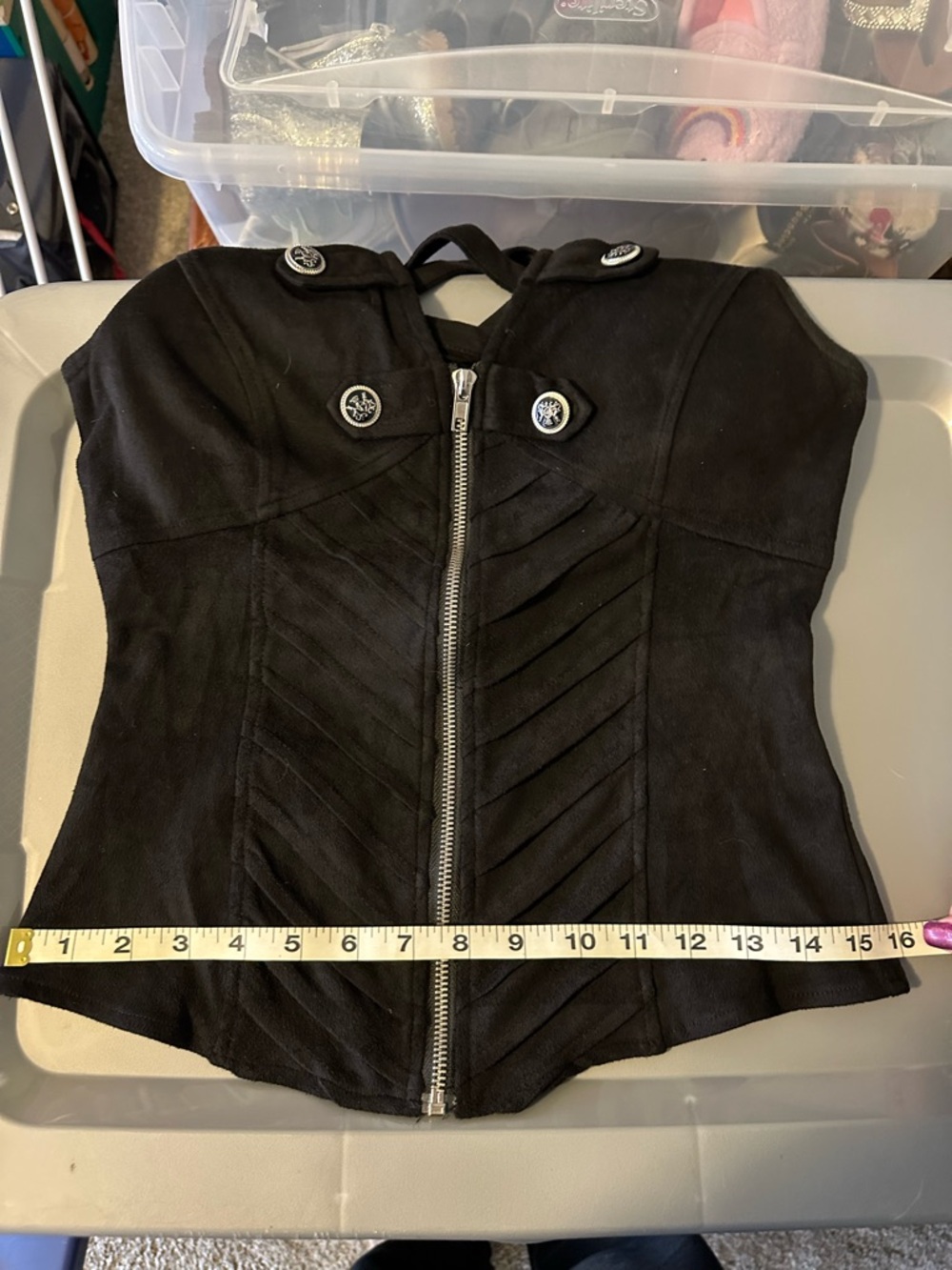 LYDIA USA suede - like zip up top with strappy back - Picture 6 of 7
